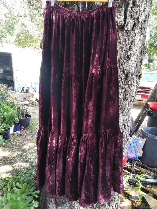 Double D Ranch Dresses & Skirts - Double D Ranch Velvet Tiered Maxi Skirt - Burgundy
